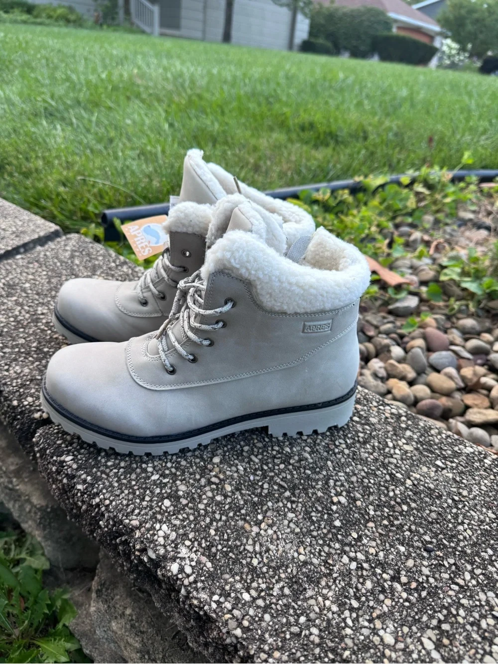 Faux-Shearling Lace-Up Winter Boots - Light Gray